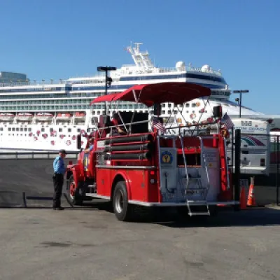 Portland Maine Fire Engine Parked in Front of Cruise Ships
