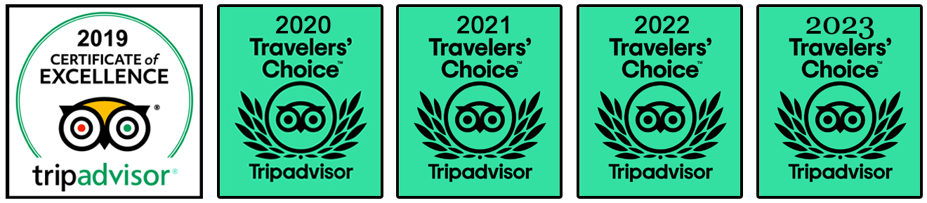 TripAdvisor Travelers' Choice Awards 2019, 2020, 2021, 2022, 2023.